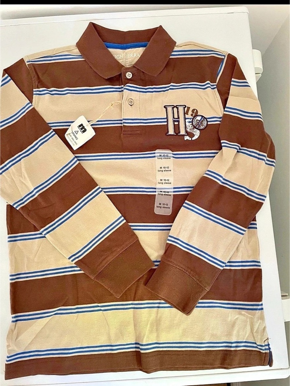High Sierra Boys Medium Striped Polo Shirt Brown & Cream
